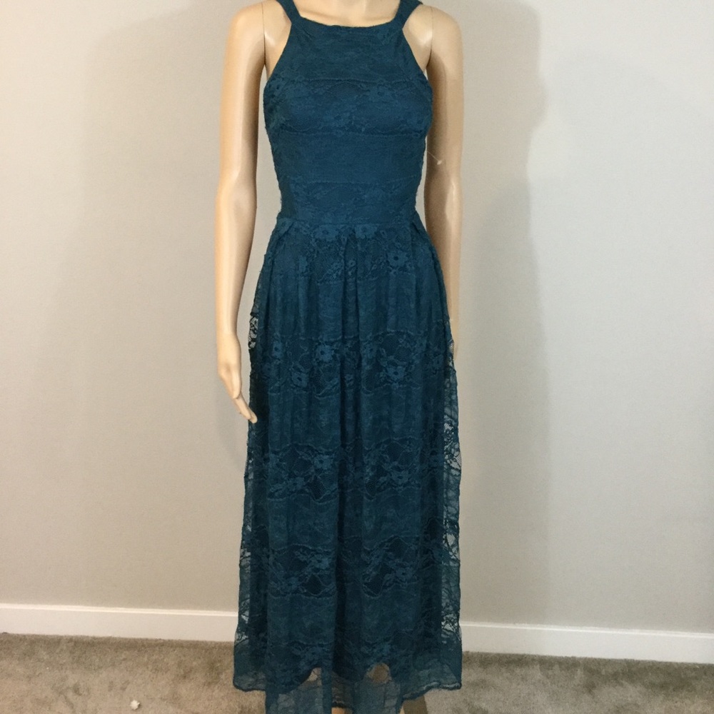 Eva Franco Teal Lace Maxi Dress